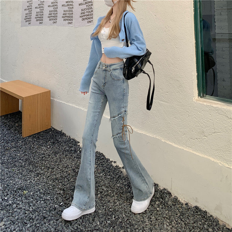 【送料無料】春デニムパンツ 2カラー 韓国カジュアル 韓国ストリート 韓国ガーリー 2023トレンド mry000575