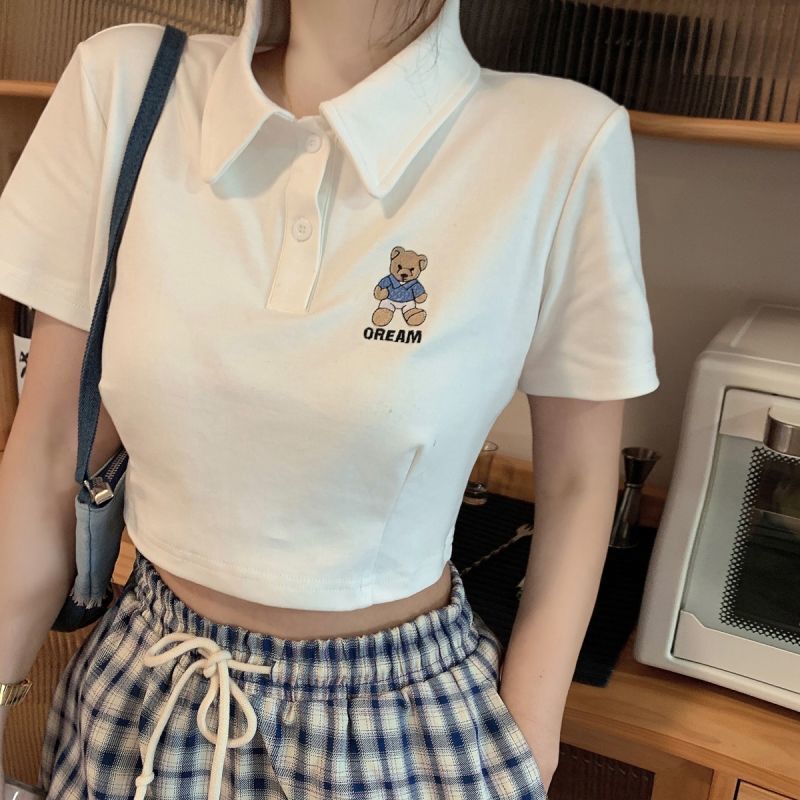 ショート丈 クマちゃん ワンポイント シャツ オールマッチ mry000661