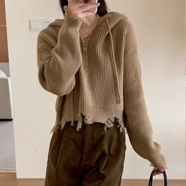 4カラー展開 韓国カジュアル 韓国デザイン ダメージ加工 ジップアップパーカー mry001088