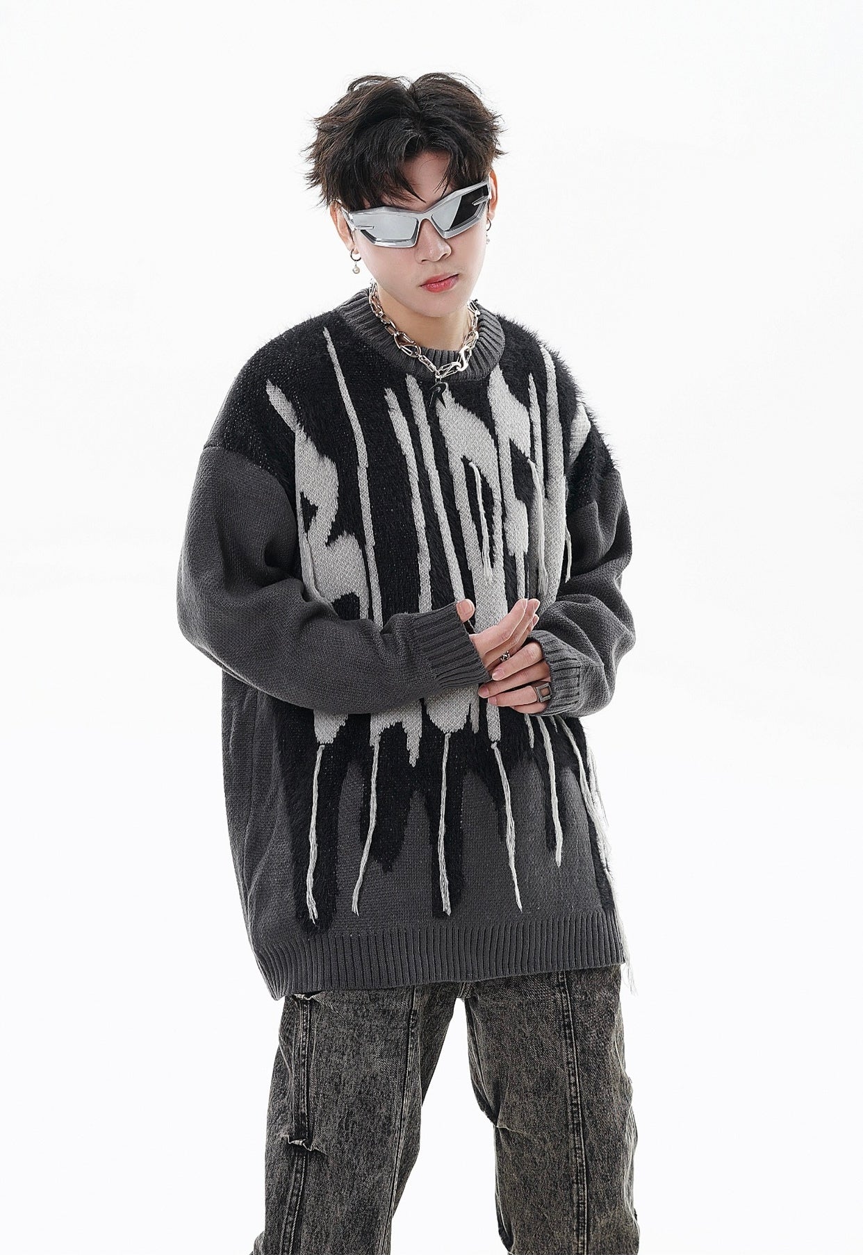 【残りわずか】Drip Graffiti Oversized Knit Sweater mry001625