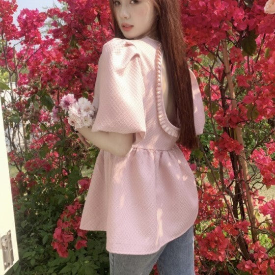 【送料無料】2カラー展開 フレンチ パフスリーブ デザイン トップス フレンチガーリー 韓国ガーリー mry000662