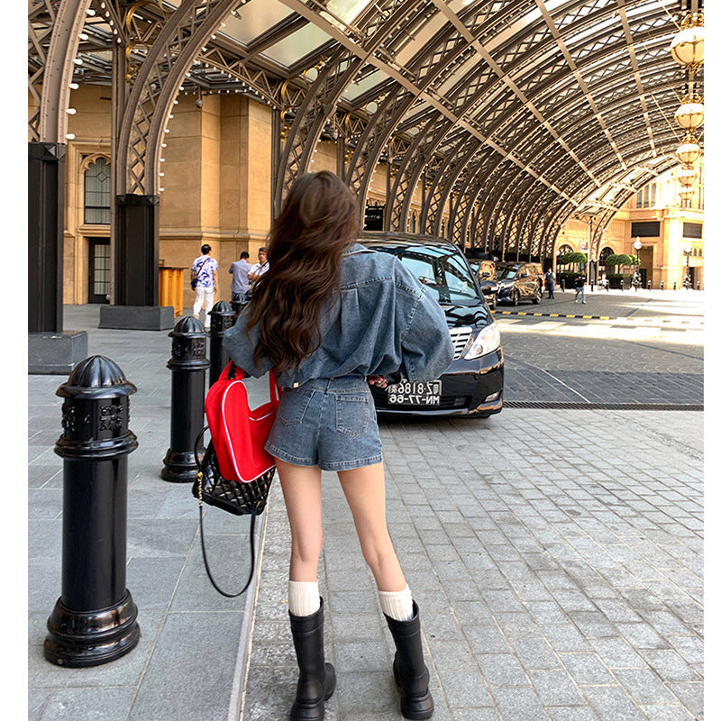 【Carina】アメリカン 韓国ストリート 韓国デザイン デニム生地 セットアップ mry001197