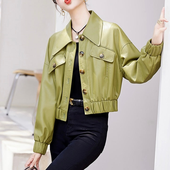 【Plaisir】2カラー展開 アメリカン 韓国カジュアル 韓国デザイン ショート丈 レザージャケット mry001135