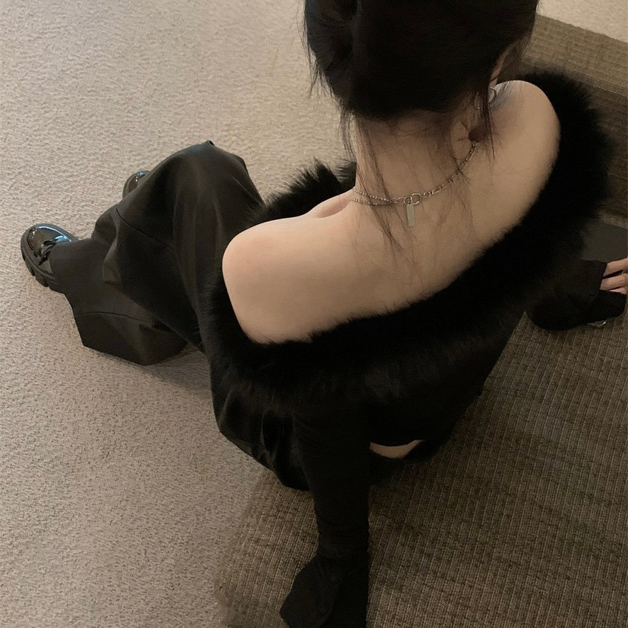 【Chéri】2カラー展開 オフショルダー フェイクファートップス mry001470