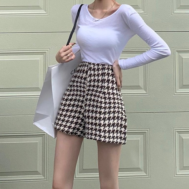 千鳥柄 ハイウエスト ショートパンツ mry000027