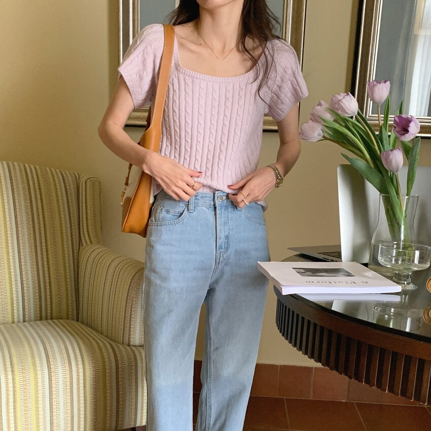 【送料無料】2カラー展開 スリムフィット 半袖 ニット Tシャツmry000636