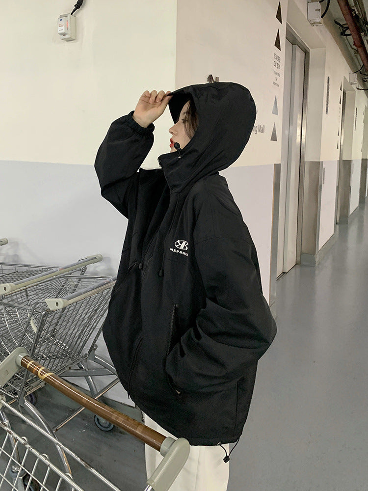 【送料無料】フード付き ジャケット ワンポイント デザインロゴ 韓国カジュアル 韓国ストリート mry000548
