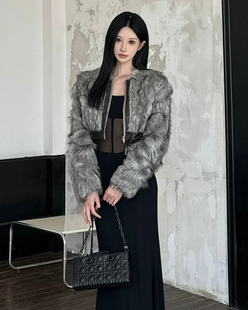 Elegant Faux Fur Cropped Outer mry002098