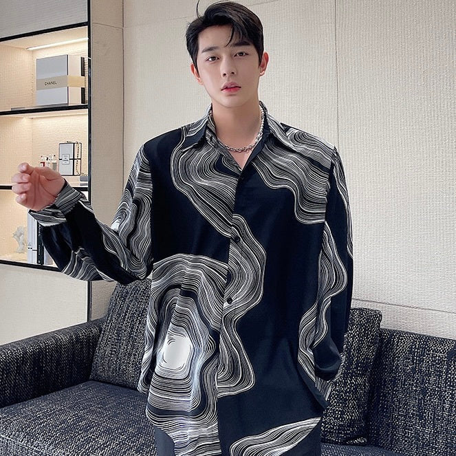 マーブルプリント ドレープシャツ mry000373