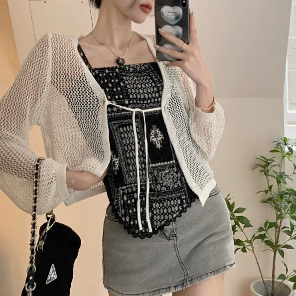 メッシュ 日焼け止めカーディガン付き ショールジャケット ショートトップス mry000094