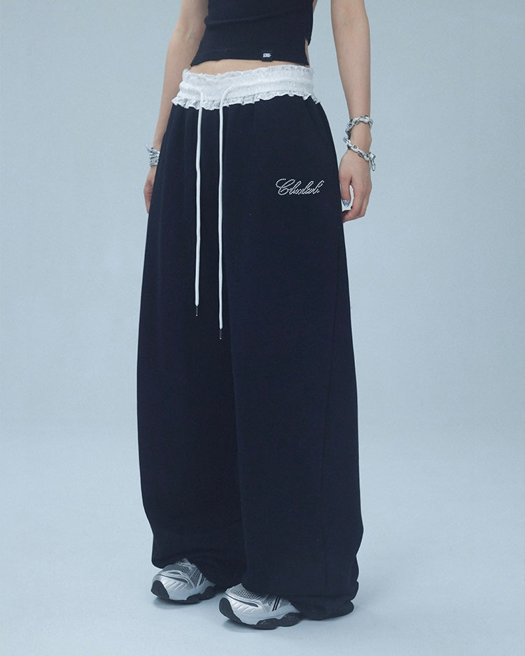 【YURU:FIT】Lace Waist Wide-Leg Sweatpants mry001877