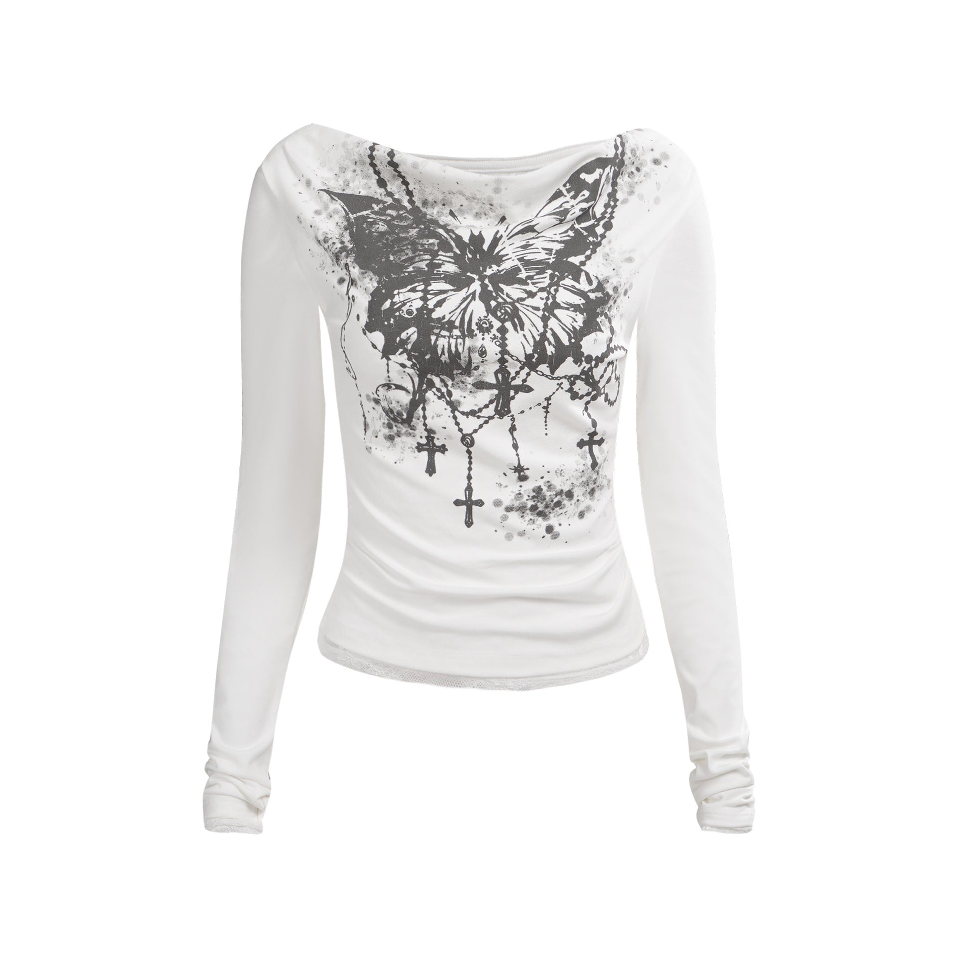 【2color】Butterfly Chains Graphic Slim Fit Top mry001731