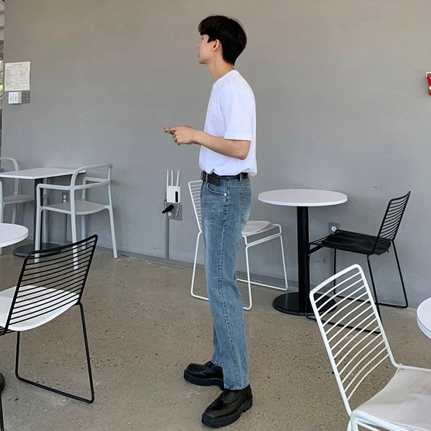 【送料無料】2023SS メンズ ストレート タイト ウォッシュド デニム パンツ 韓国カジュアル mry000890