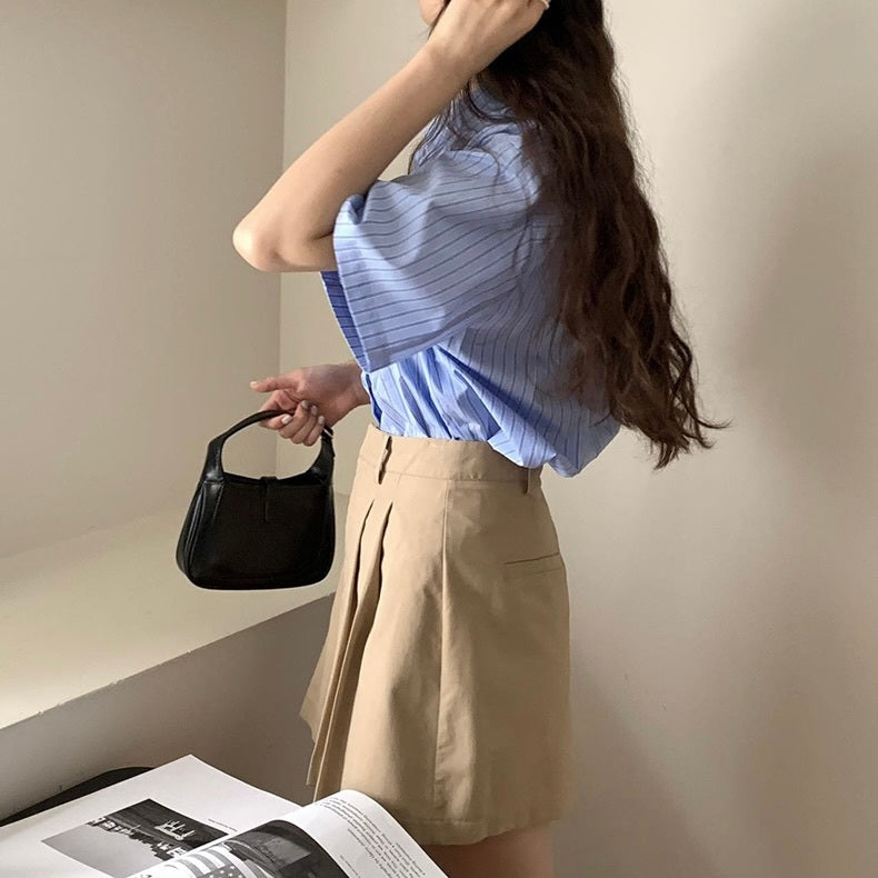 ラペル半袖 ストライプシャツ mry000062