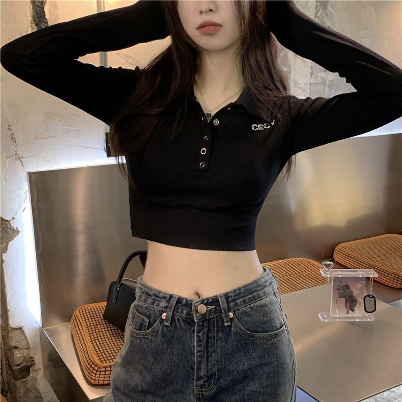 【送料無料】クロップド丈 3カラー 長袖Tシャツ 2023春トレンド 韓国ストリート 韓国カジュアル mry000586