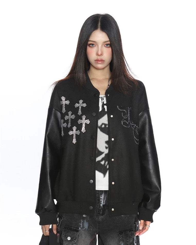 Cross Rhinestone Varsity Jacket mry002014