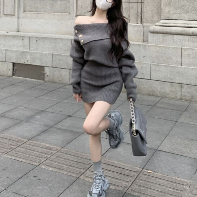 【特別価格 / 3color】オフショルダー ニットワンピース mry001483