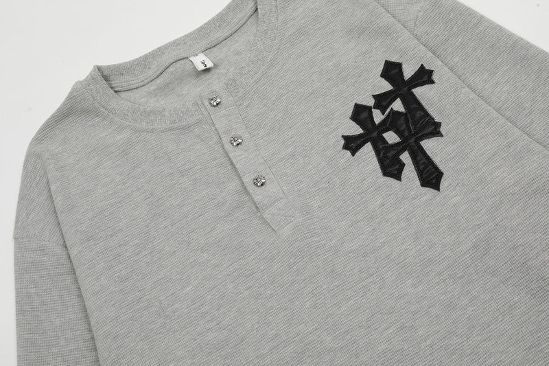 【2color】Grunge Cross Embroidered Long T-shirt mry001646