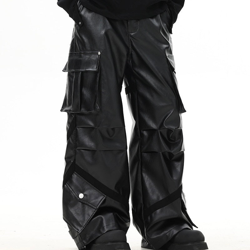 【Orchid】韓国ストリート 韓国カジュアル レトロトレンド レザー生地 ワイドパンツ mry001407