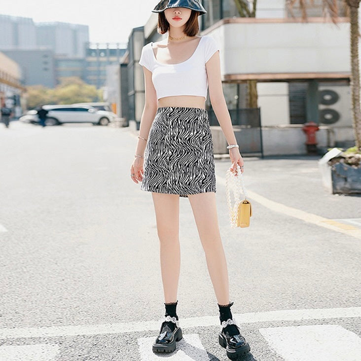 ゼブラ柄 ハイウエスト スカート mry000226