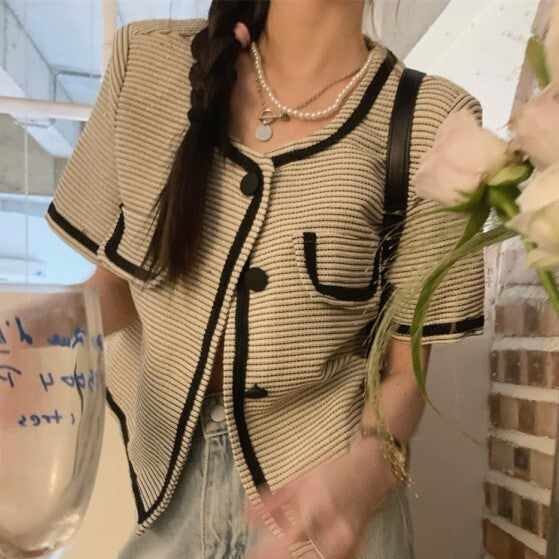 2023SS 韓国フレンチレトロ デザイン ラウンドネック トップス 韓国カジュアル 韓国ガーリー フレンチガーリー mry000729