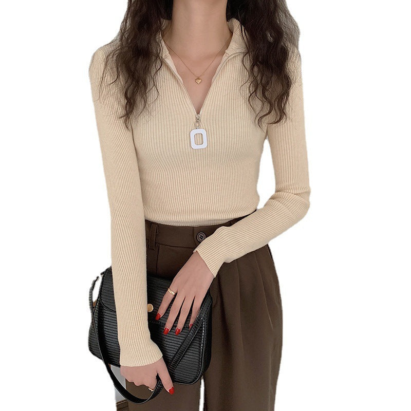 AW ハーフタートルネック リングジッパー 無地セーター mry000021