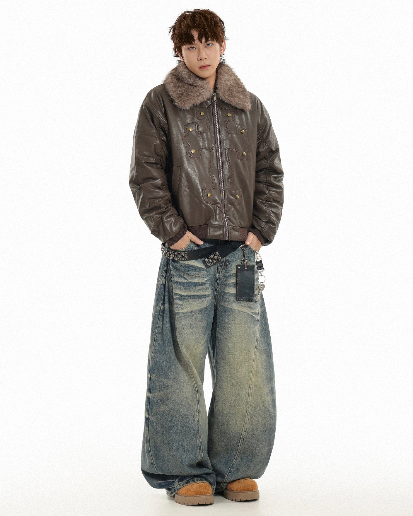 Fur Collar Cross Leather Jacket mry002018