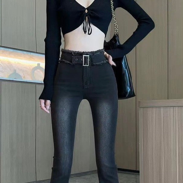 美脚見え ハイウエスト フレアジーンズ mry000465