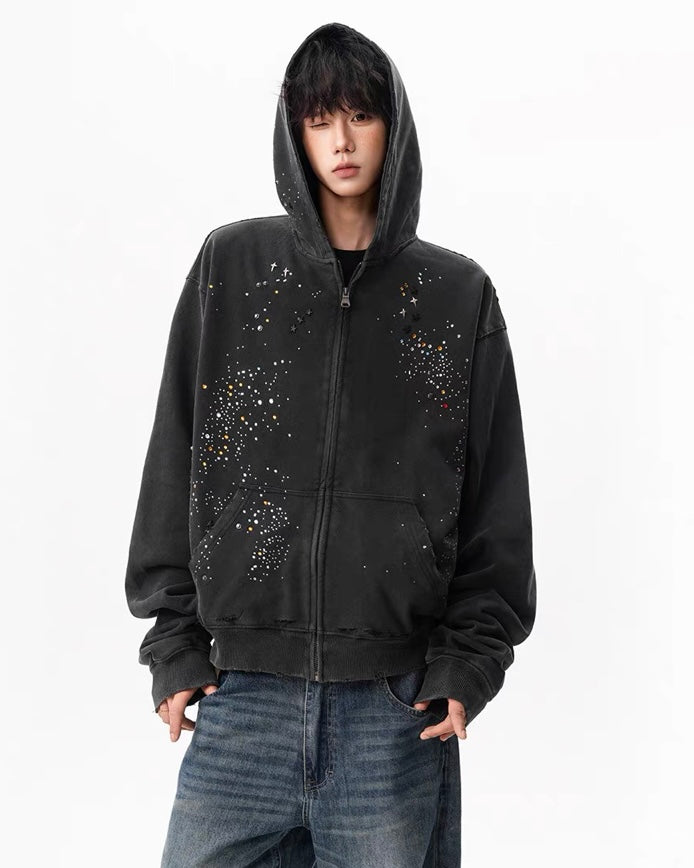 【評価★4.8以上/Top】Galaxy Splatter Zip Hoodie mry001934