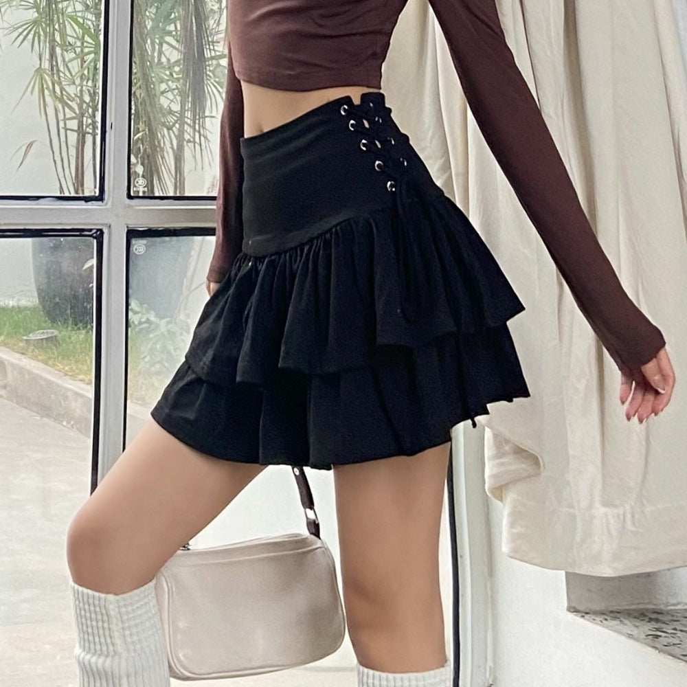 アメリカン 韓国カジュアル 韓国デザイン ティアード フレアスカート mry001169