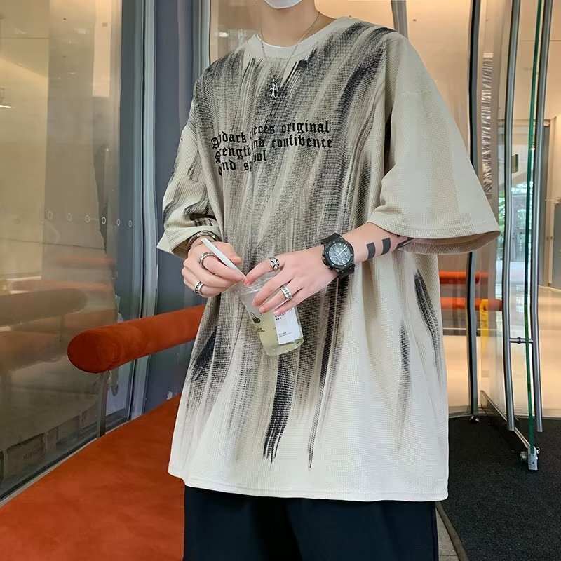 2カラー展開 2023SS アメリカン レトロ メンズ アルファベット デザイン 半袖 ビッグ Tシャツ 韓国カジュアル 韓国モード mry000902
