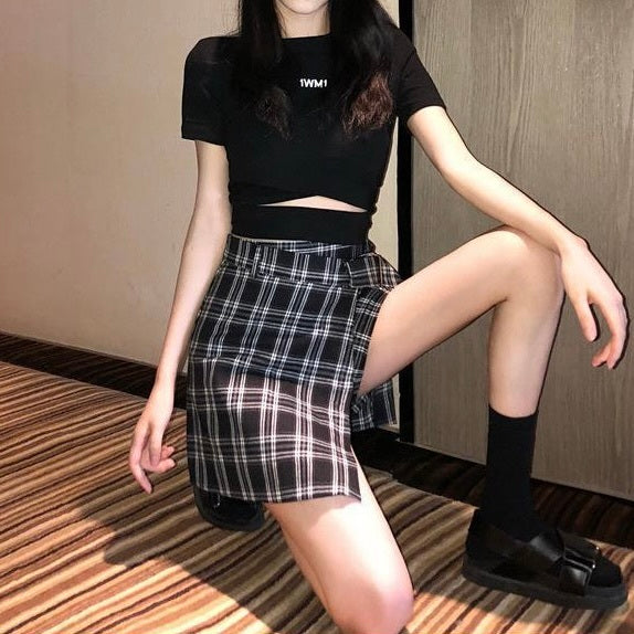 穴あき へそハイウエスト スリムトップス mry000082