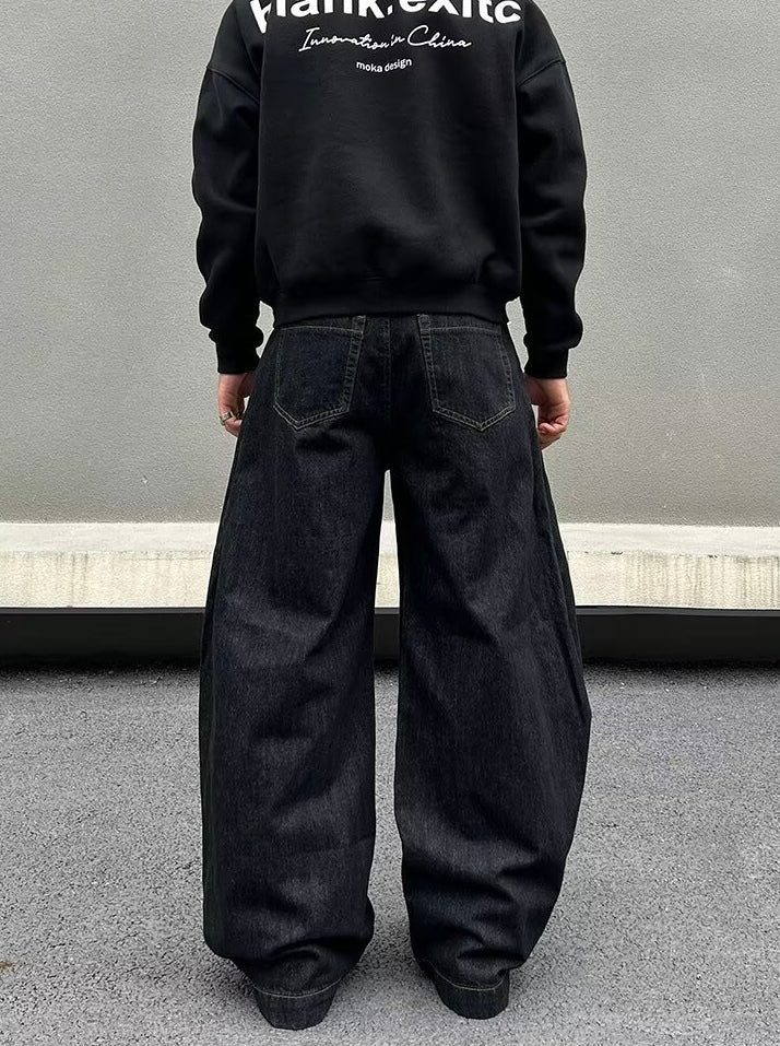 【COVER:FIT】Black Wide-Leg Minimalist Denim Pants mry001632