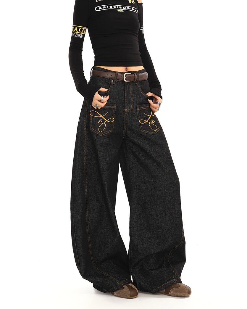 【COVER:FIT】 Embroidered Wide-Leg Denim Pants mry001862