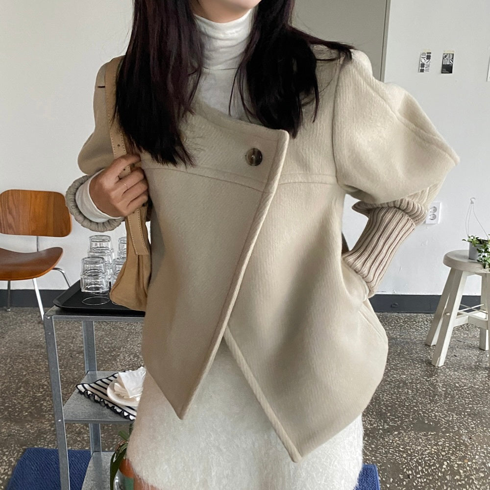 【Plaisir】2カラー展開 アシンメトリー ショートコート mry001496