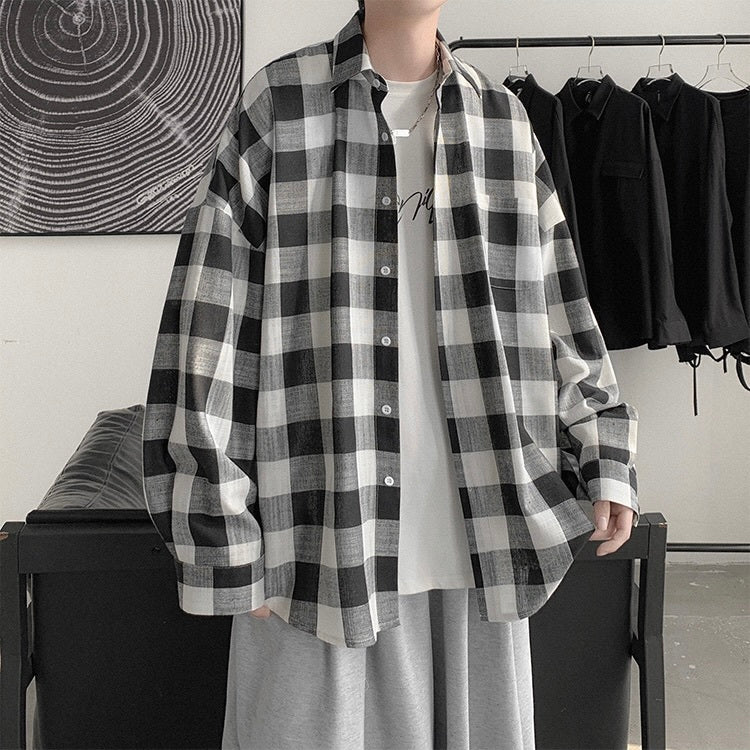 2カラー展開 韓国ストリート 韓国カジュアル トレンド チェック柄 オーバーサイズ シャツ mry001316