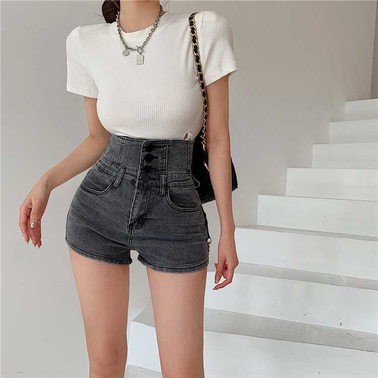 【送料無料】2カラー展開 ハイウエスト デニム ショートパンツ スリム ホットパンツ mry000669