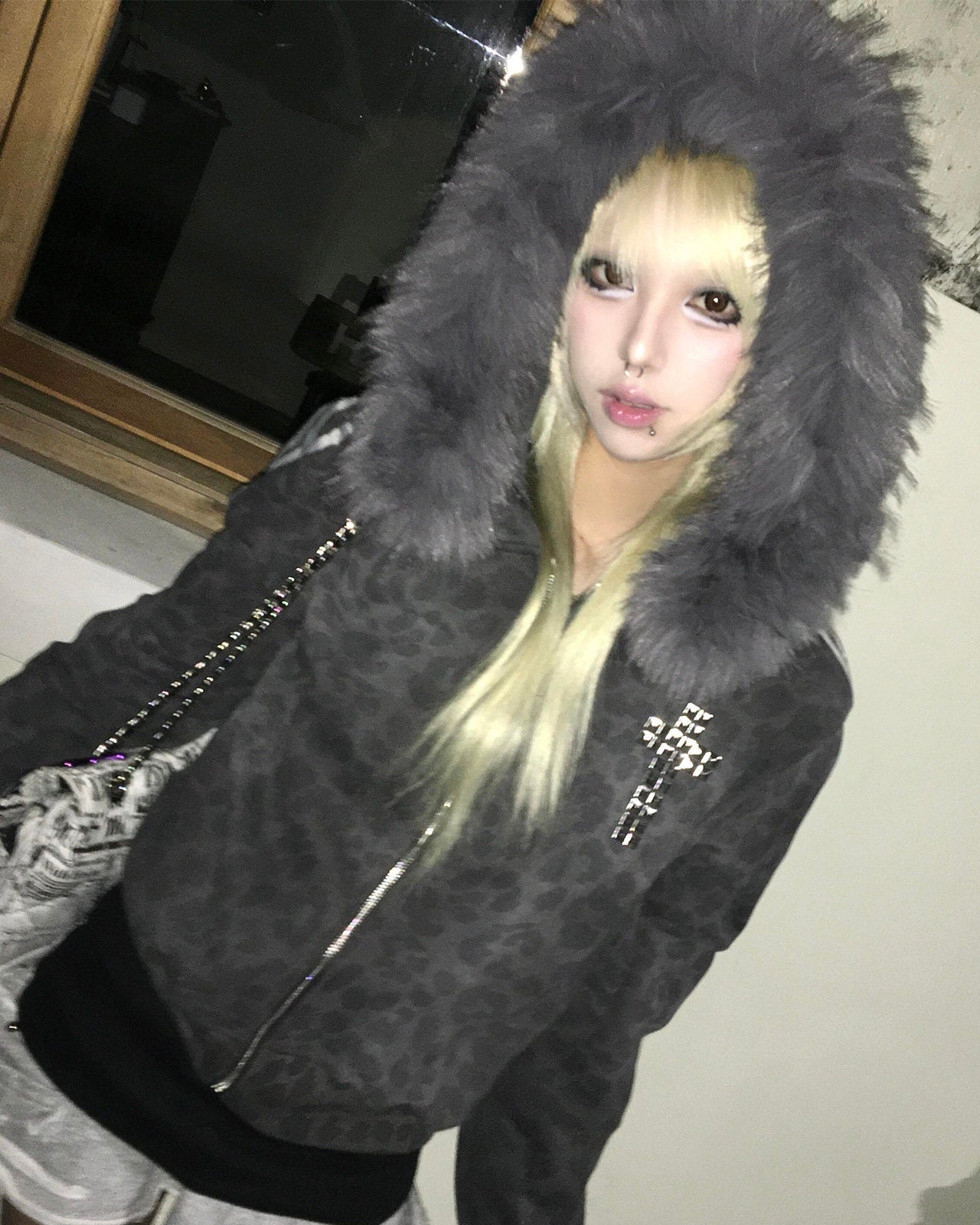 Fur Hood Leopard Hoodie mry002076
