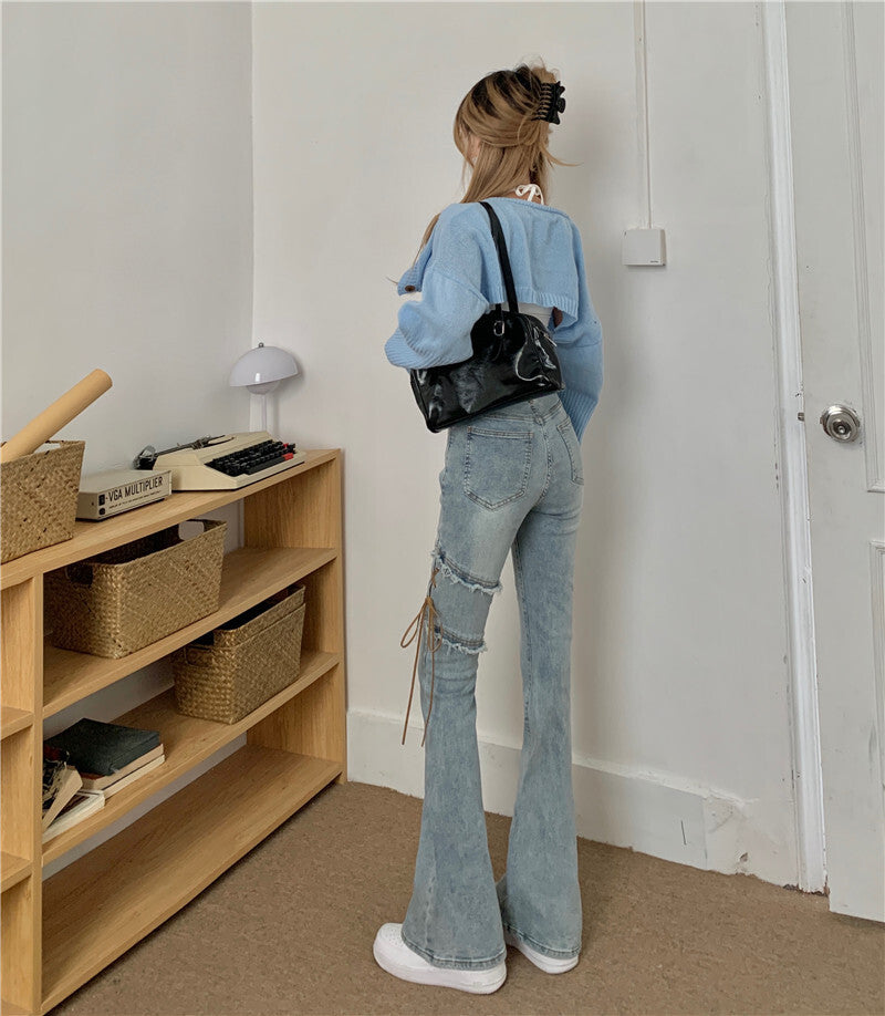 【送料無料】春デニムパンツ 2カラー 韓国カジュアル 韓国ストリート 韓国ガーリー 2023トレンド mry000575