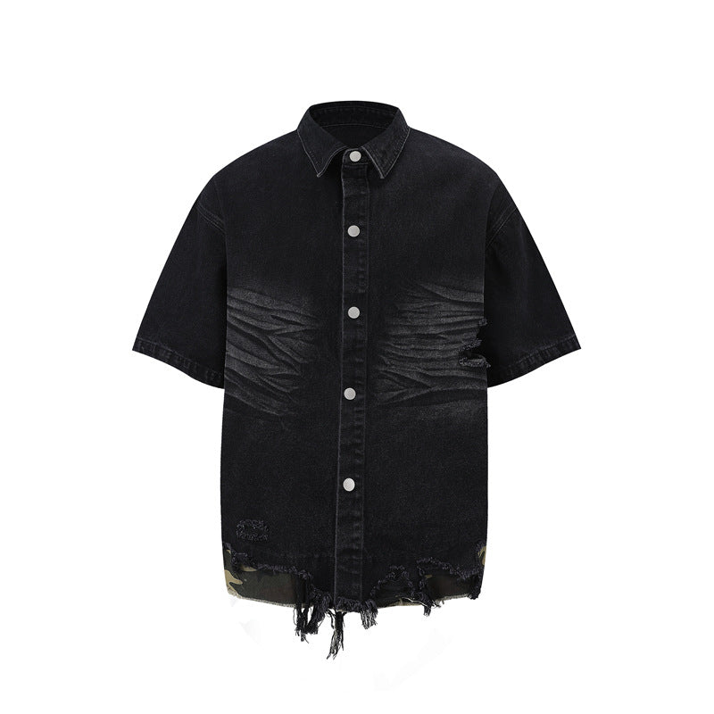 【2color / Set-Up】Camo Fade Distressed Denim Set-Up mry001757