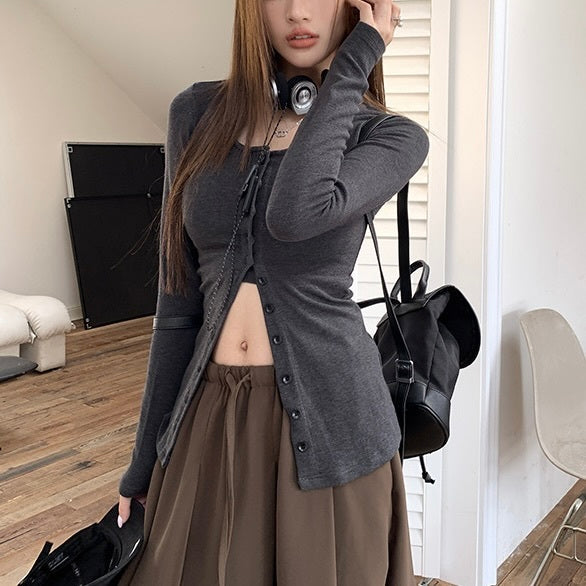 【Black Mamba】2カラー展開 ホルターネックツーピースカーディガン mry001116