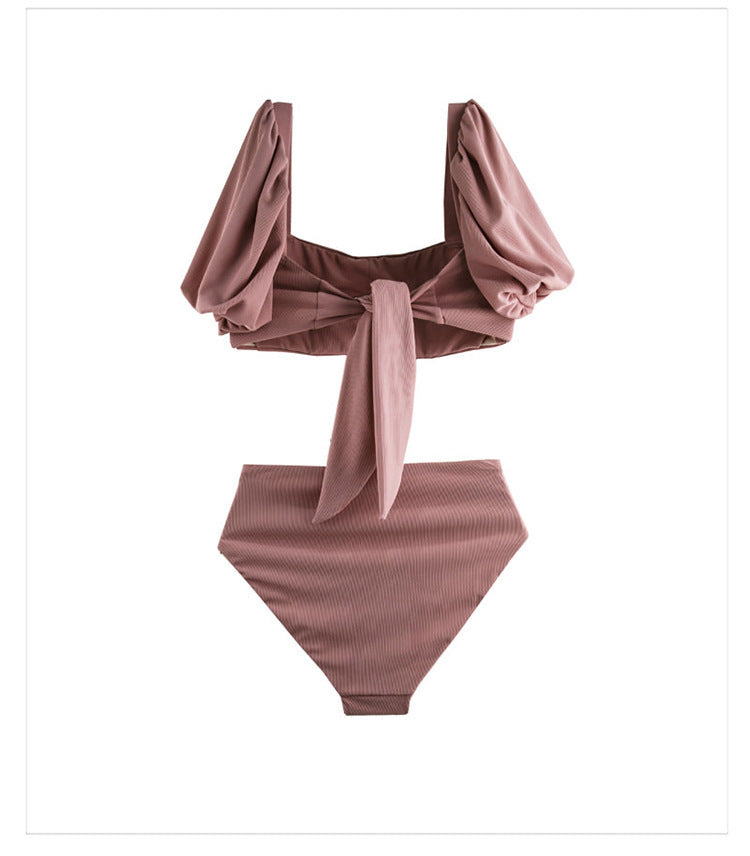 【送料無料】パフショルダー ピンク スイムウェア mry000621