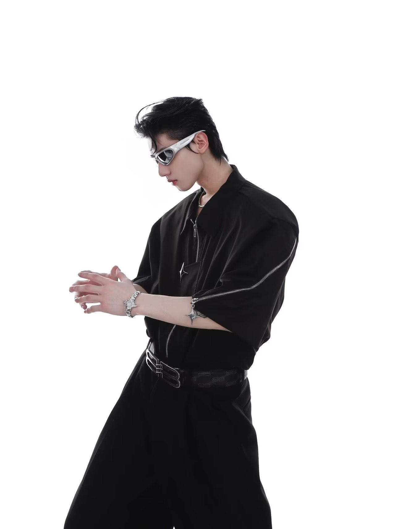 【2color】Starburst Zip-Up Oversized Shirt mry001718