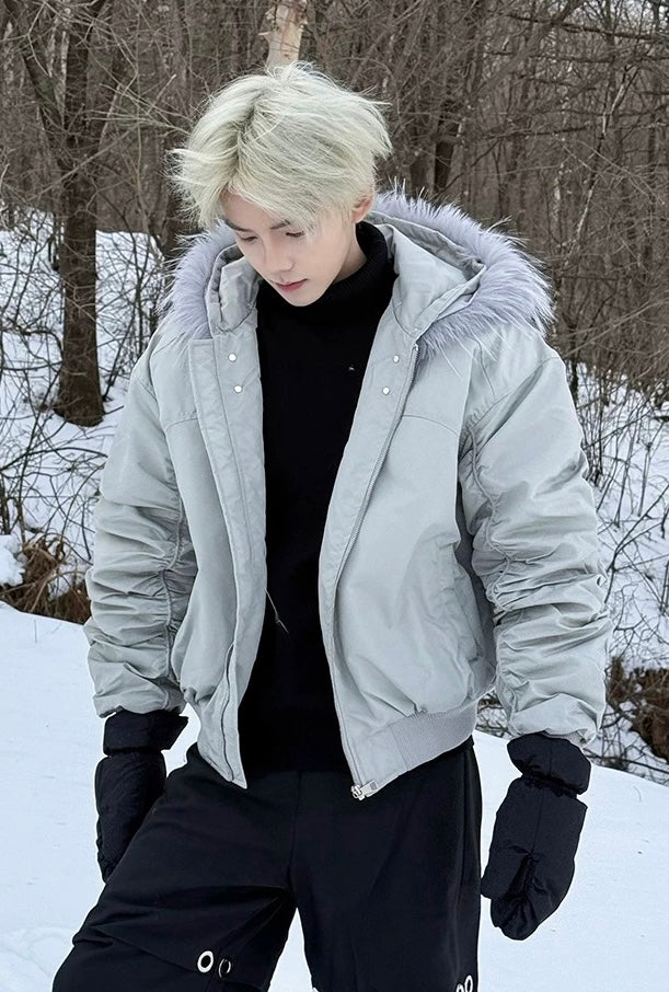 【高品質】Fur Hooded Bomber Jacket mry001984