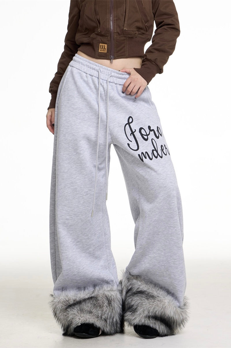 Fur Hem Wide Sweat Pants mry002152
