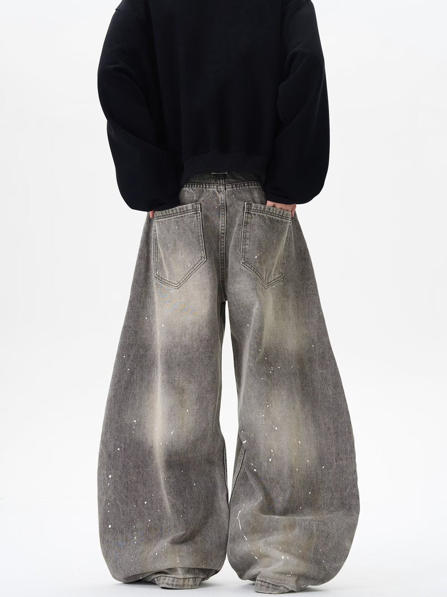 『評価★4.8以上/購入率 No.1🛍️』【COVER:FIT】Grunge Paint-Splatter Wide-Leg Denim Pants mry001630