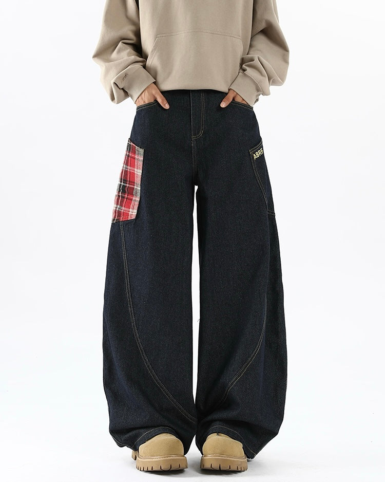 【COVER:FIT】 Plaid Patch Wide-Leg Denim Pants mry001859