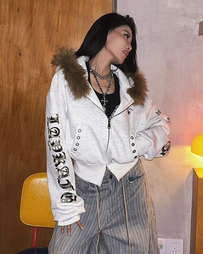 Fur Hooded Zip-Up Jacket mry002019