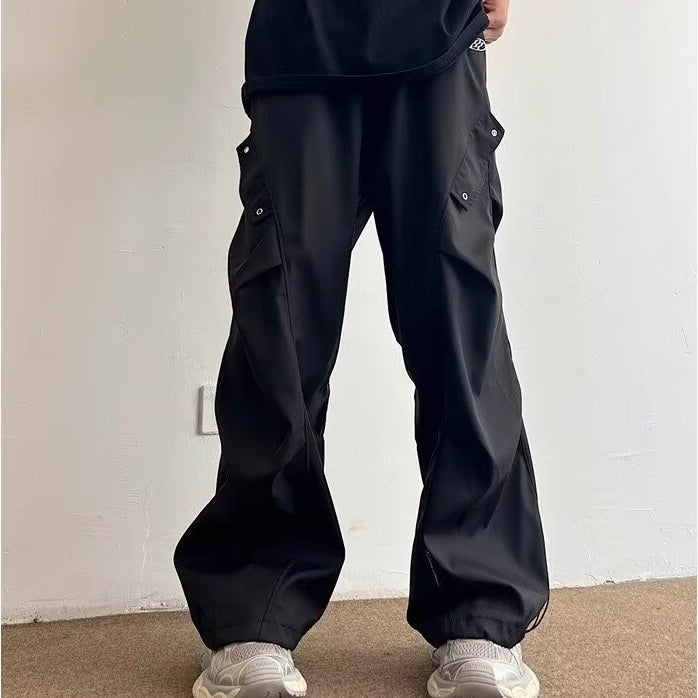 2カラー展開 アメリカン 韓国ストリート 韓国カジュアル レトロ ワイドシルエット カーゴパンツ mry001338