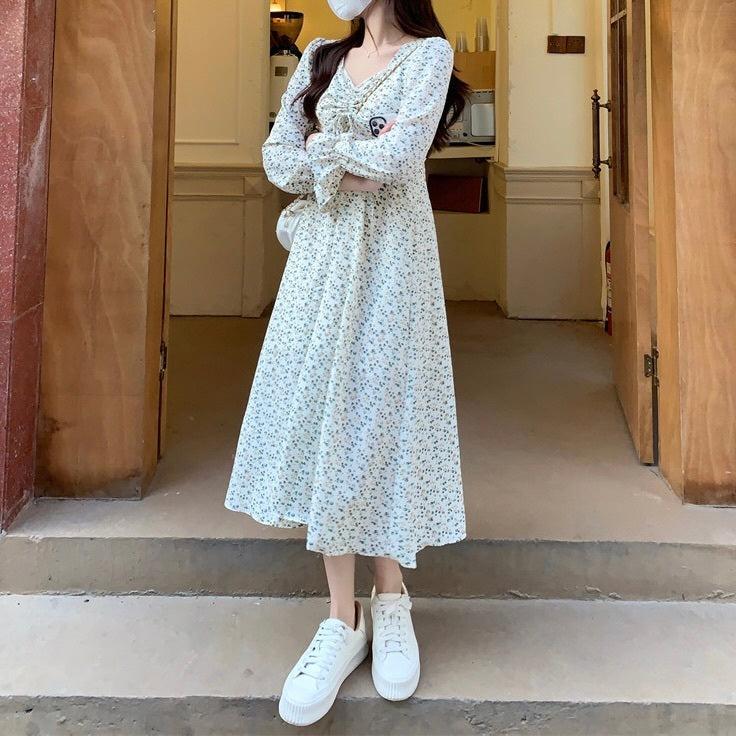 胸元リボン 花柄 ミッドレングス スカート mry000161